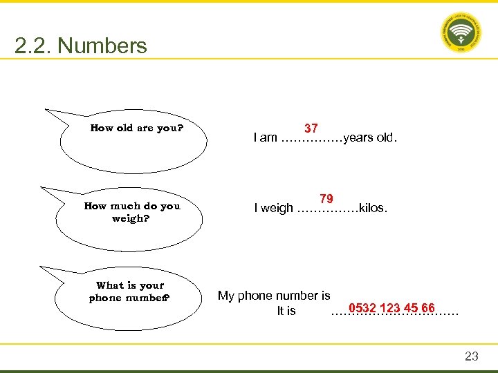 2. 2. Numbers How old are you? How much do you weigh? What is