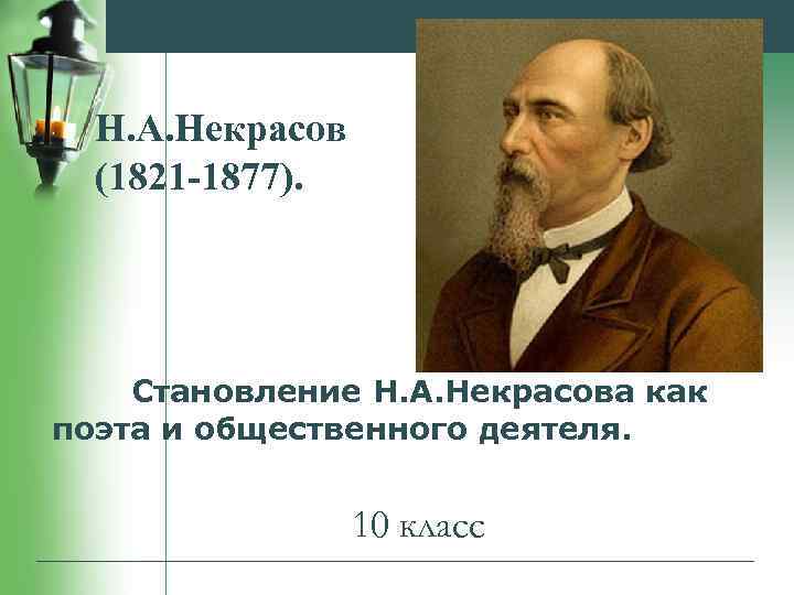Н. А. Некрасов (1821 -1877). Становление Н. А. Некрасова как поэта и общественного деятеля.