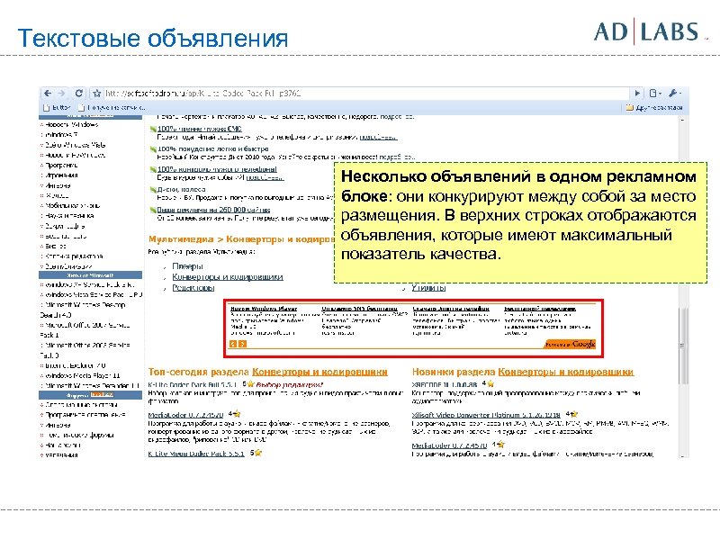 Текстовые объявления Несколько объявлений в одном рекламном блоке: они конкурируют между собой за место