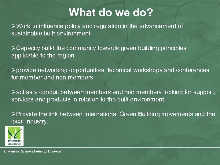 What do we do? ØWork to influence policy and regulation in the advancement of