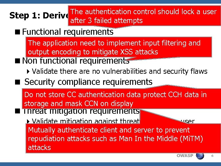 The authentication control should lock a user Step 1: Derive Security Requirements after 3