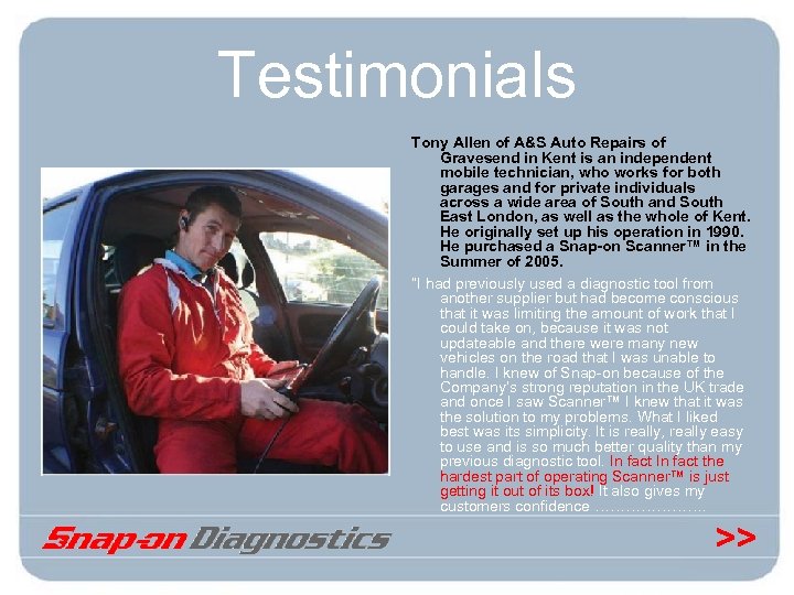 Testimonials Tony Allen of A&S Auto Repairs of Gravesend in Kent is an independent