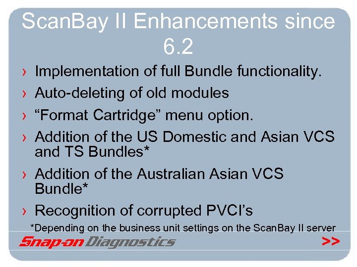 Scan. Bay II Enhancements since 6. 2 › › Implementation of full Bundle functionality.