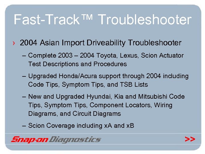 Fast-Track™ Troubleshooter › 2004 Asian Import Driveability Troubleshooter – Complete 2003 – 2004 Toyota,