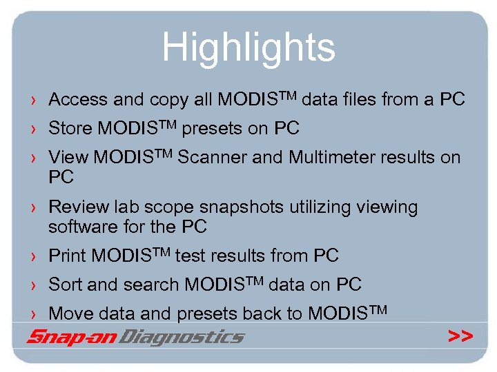 Highlights › Access and copy all MODISTM data files from a PC › Store