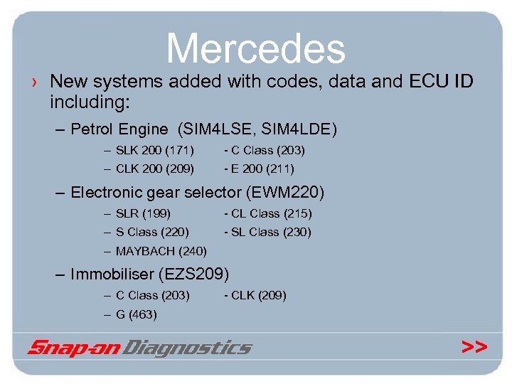 Mercedes › New systems added with codes, data and ECU ID including: – Petrol