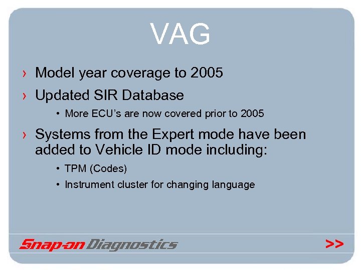 VAG › Model year coverage to 2005 › Updated SIR Database • More ECU’s