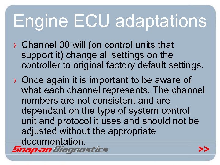 Engine ECU adaptations › Channel 00 will (on control units that support it) change