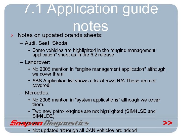 7. 1 Application guide notes › Notes on updated brands sheets: – Audi, Seat,