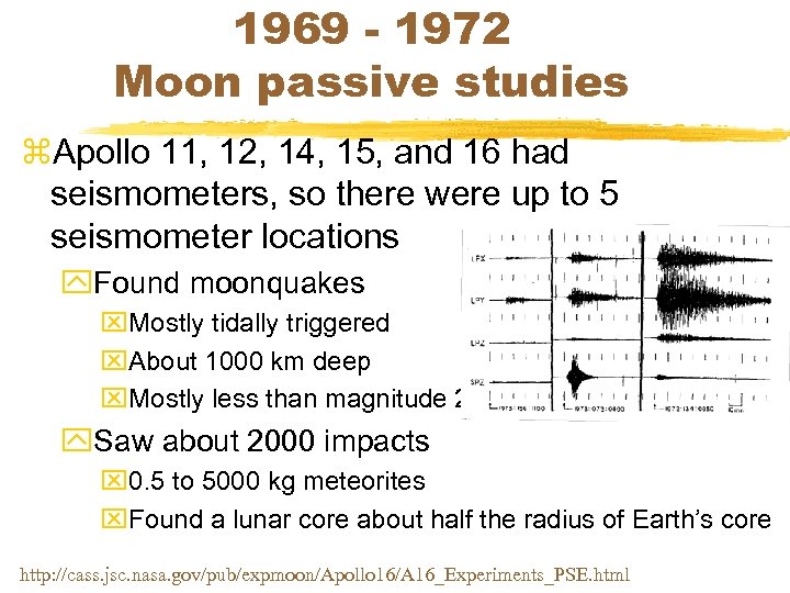 1969 - 1972 Moon passive studies z. Apollo 11, 12, 14, 15, and 16