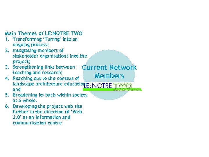 Main Themes of LE: NOTRE TWO 1. Transforming ‘Tuning’ into an ongoing process; 2.