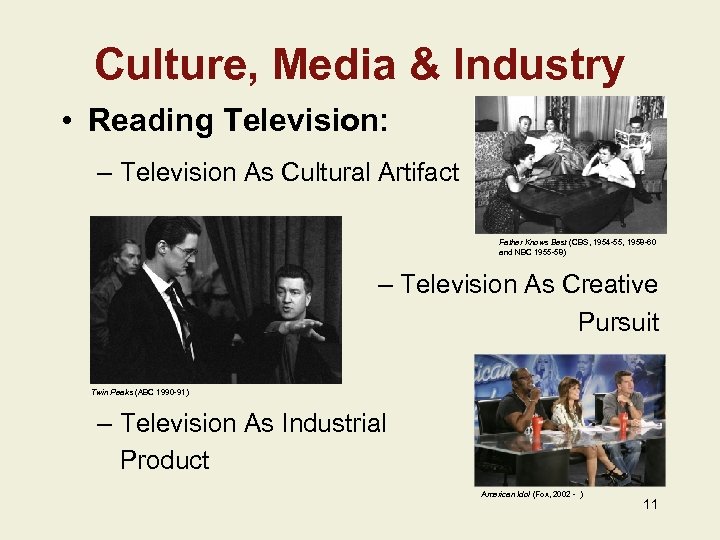 Culture, Media & Industry • Reading Television: – Television As Cultural Artifact Father Knows