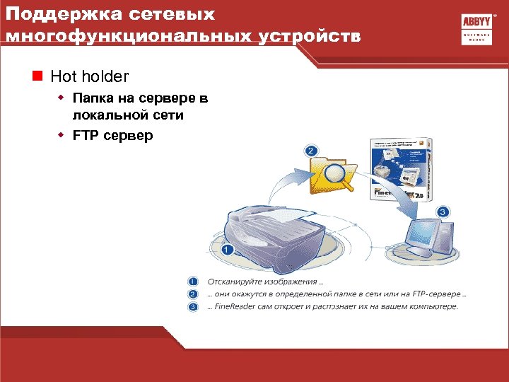 Поддержка сетевых многофункциональных устройств n Hot holder w Папка на сервере в локальной сети