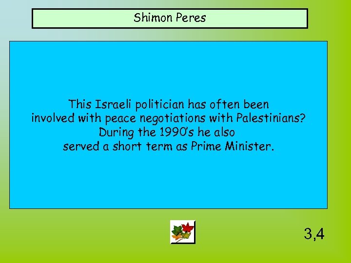 Shimon Peres This Israeli politician has often been involved with peace negotiations with Palestinians?