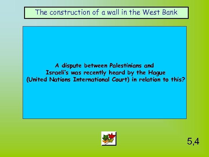 The construction of a wall in the West Bank A dispute between Palestinians and