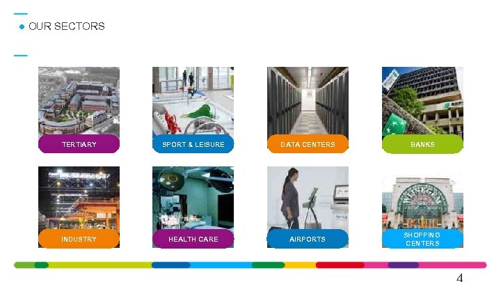  OUR SECTORS TERTIARY SPORT & LEISURE DATA CENTERS BANKS INDUSTRY HEALTH CARE AIRPORTS