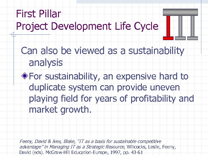 First Pillar Project Development Life Cycle Can also be viewed as a sustainability analysis
