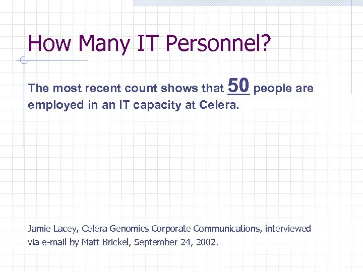 How Many IT Personnel? 50 people are The most recent count shows that employed