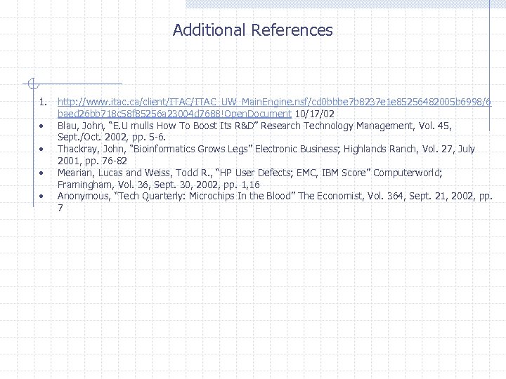 Additional References 1. • • http: //www. itac. ca/client/ITAC_UW_Main. Engine. nsf/cd 0 bbbe 7