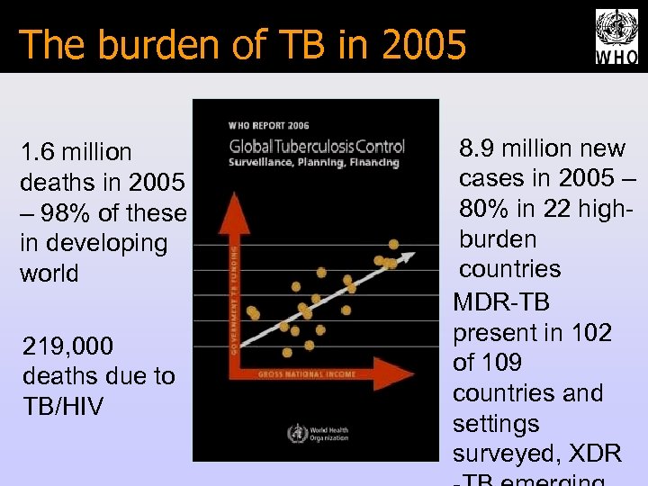 The burden of TB in 2005 1. 6 million deaths in 2005 – 98%