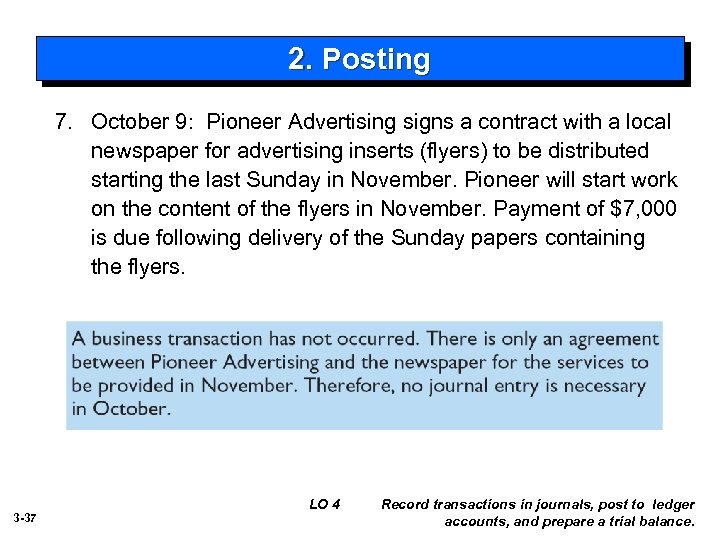 2. Posting 7. October 9: Pioneer Advertising signs a contract with a local newspaper