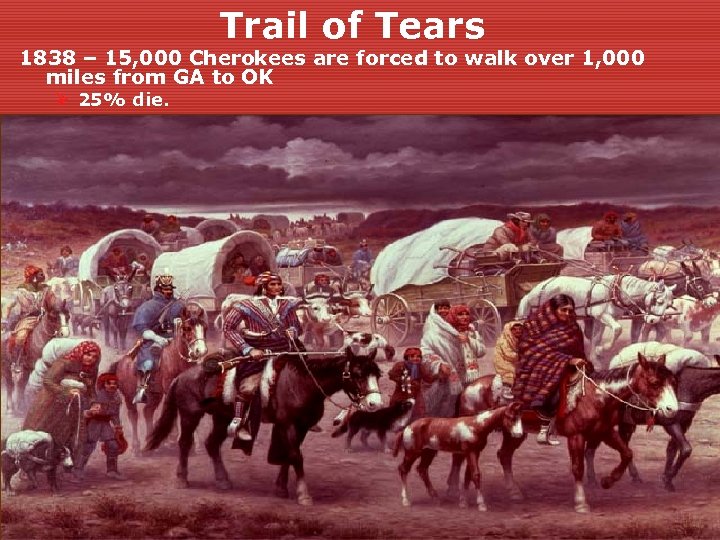 Trail of Tears 1838 – 15, 000 Cherokees are forced to walk over 1,
