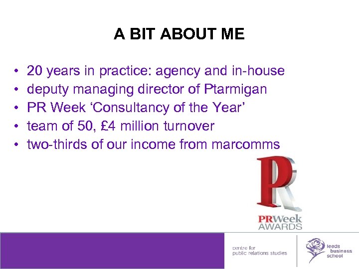 A BIT ABOUT ME • • • 20 years in practice: agency and in-house