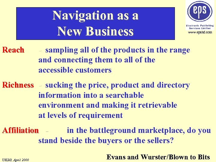 Navigation as a New Business Reach www. epsltd. com - sampling all of the
