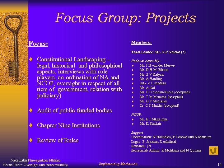 Focus Group: Projects Focus: Members: Team Leader: Mr. N. P Nhleko (? ) t