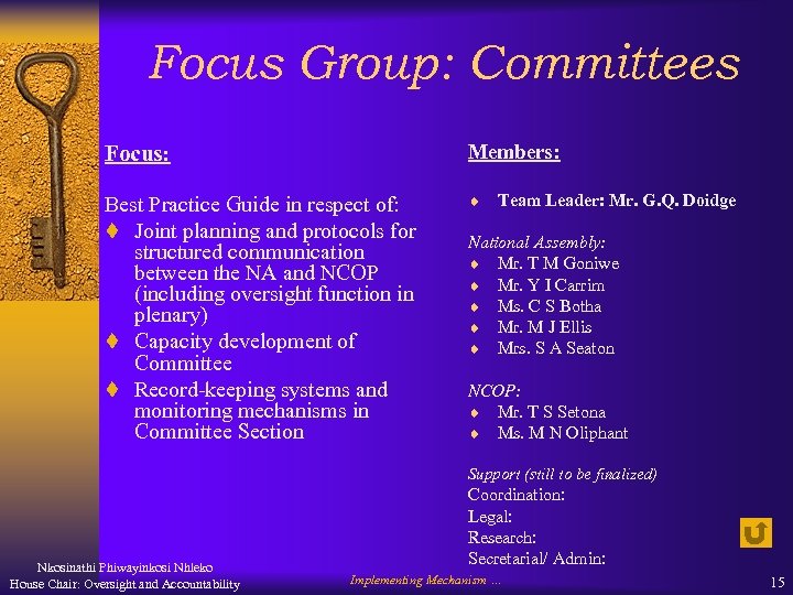 Focus Group: Committees Focus: Members: Best Practice Guide in respect of: t Joint planning