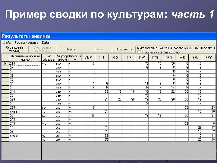 Пример сводки по культурам: часть 1 