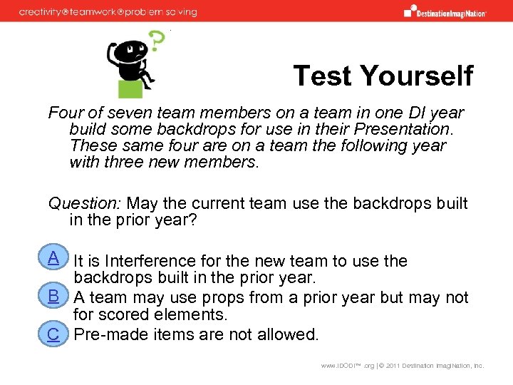 Test Yourself Four of seven team members on a team in one DI year