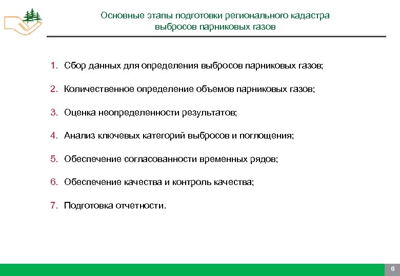 Основные этапы подготовки регионального кадастра выбросов парниковых газов 1. Сбор данных для определения выбросов