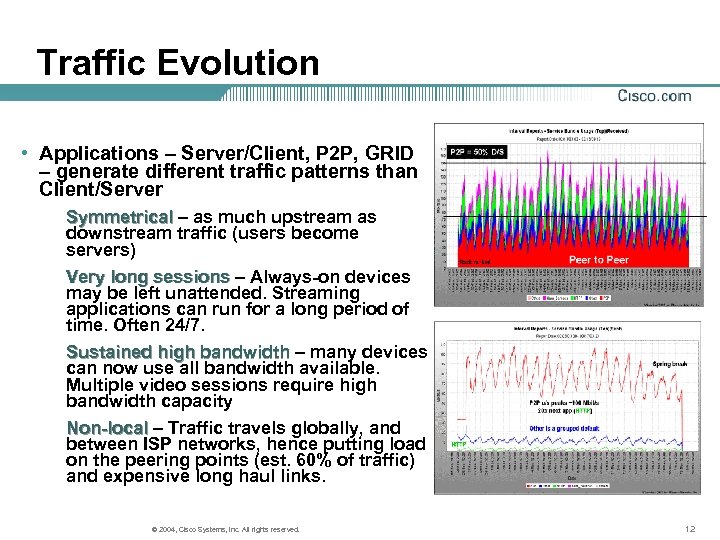 Traffic Evolution • Applications – Server/Client, P 2 P, GRID – generate different traffic