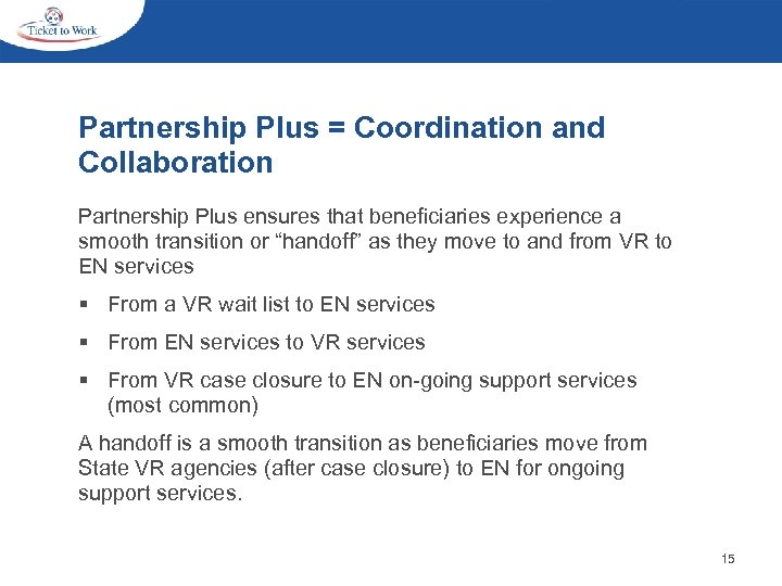 Partnership Plus = Coordination and Collaboration Partnership Plus ensures that beneficiaries experience a smooth