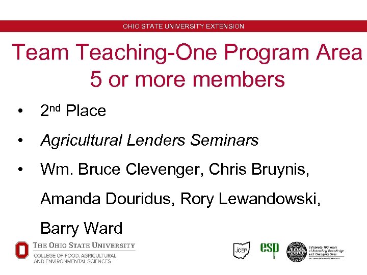 OHIO STATE UNIVERSITY EXTENSION Team Teaching-One Program Area 5 or more members • 2