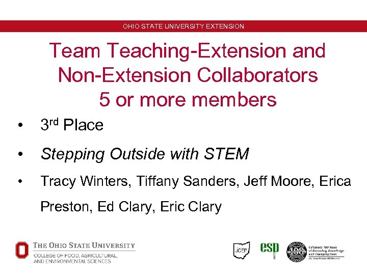 OHIO STATE UNIVERSITY EXTENSION Team Teaching-Extension and Non-Extension Collaborators 5 or more members •