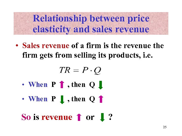 Relationship between price elasticity and sales revenue • Sales revenue of a firm is