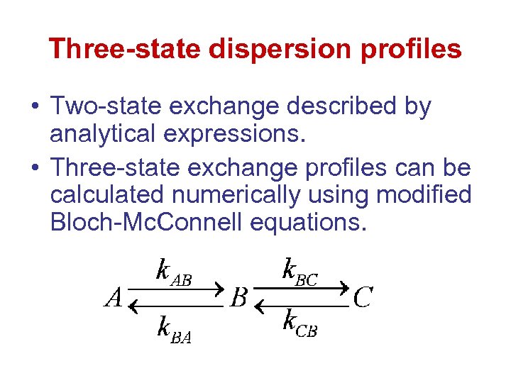 Three-state dispersion profiles • Two-state exchange described by analytical expressions. • Three-state exchange profiles