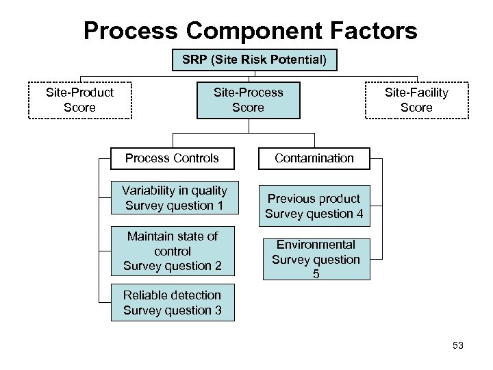 Process Component Factors SRP (Site Risk Potential) Site-Product Score Site-Process Score Process Controls Variability