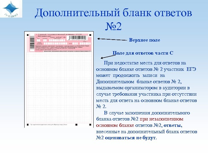  Дополнительный бланк ответов № 2 Верхнее поле Поле для ответов части С При