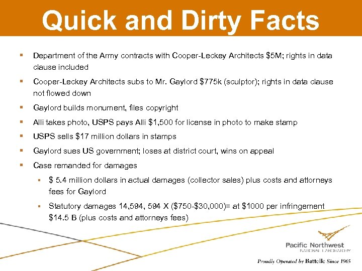 Quick and Dirty Facts § Department of the Army contracts with Cooper-Leckey Architects $5