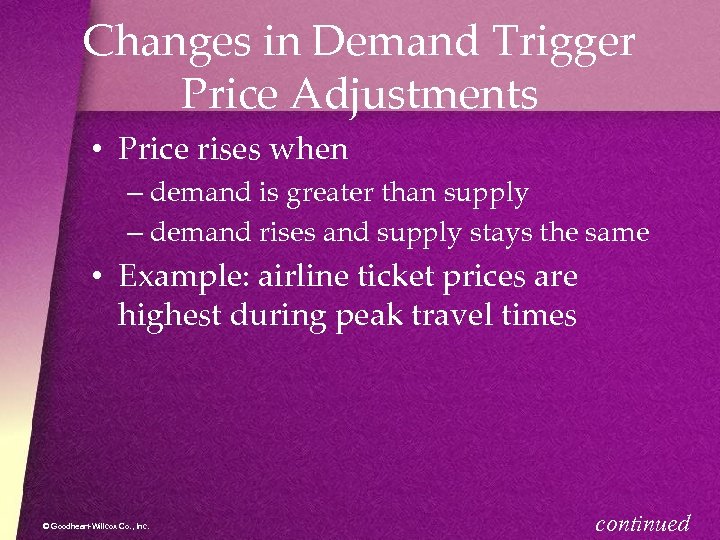 Changes in Demand Trigger Price Adjustments • Price rises when – demand is greater