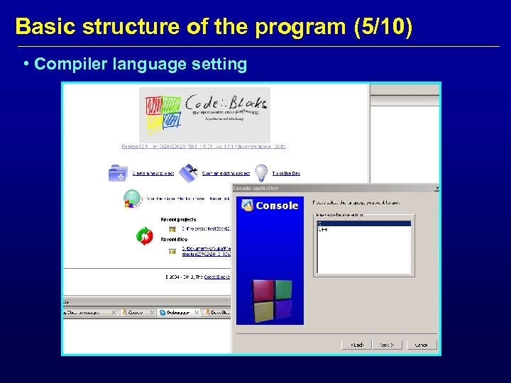 Basic structure of the program (5/10) • Compiler language setting 