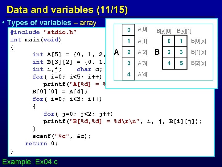 Data and variables (11/15) • Types of variables – array #include 