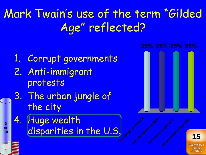 Mark Twain’s use of the term “Gilded Age” reflected? 0 of 30 1. Corrupt