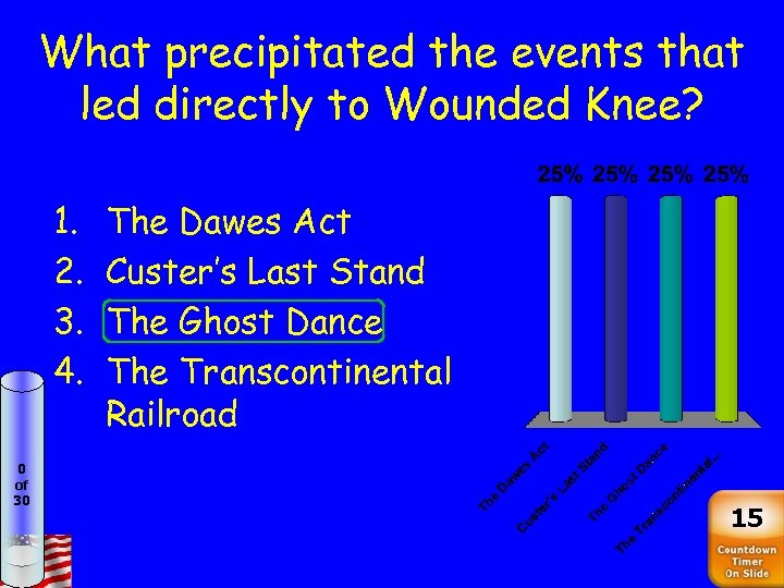What precipitated the events that led directly to Wounded Knee? 1. 2. 3. 4.
