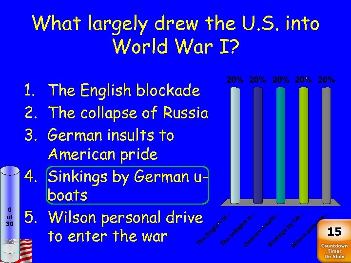 What largely drew the U. S. into World War I? 0 of 30 1.