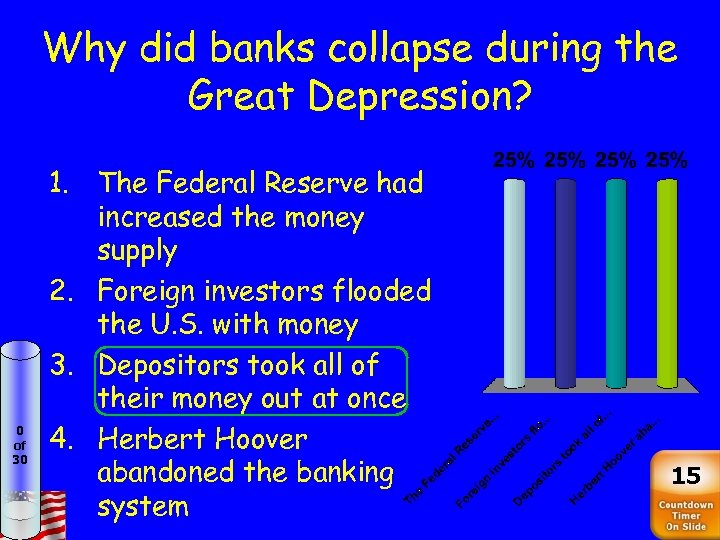 Why did banks collapse during the Great Depression? 0 of 30 1. The Federal