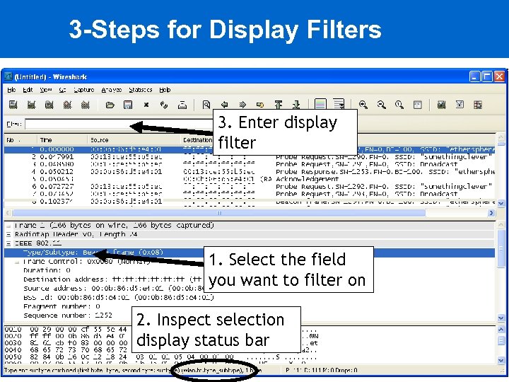 3 -Steps for Display Filters 3. Enter display filter 1. Select the field you